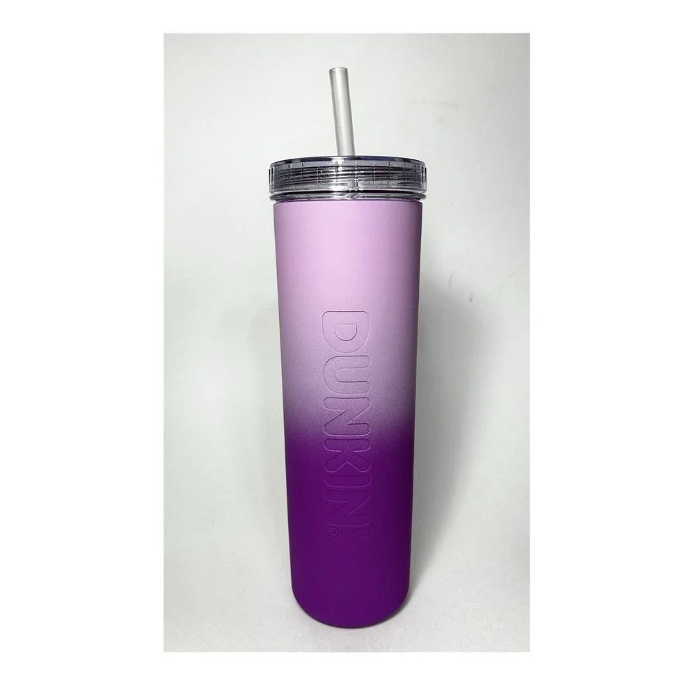 Dunkin Donuts Ombre Fuchsia Pink Silicone Sipper 27oz Tumbler Straw 2024